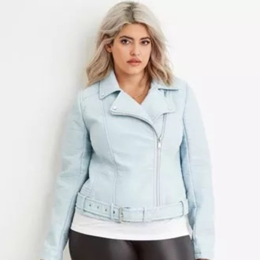 Forever21 Plus faux leather baby blue Moto jacket. NWT - Picture 7 of 7
